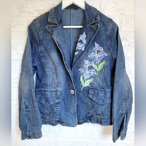 Jean Jacket with Floral Embroidery & Sequins